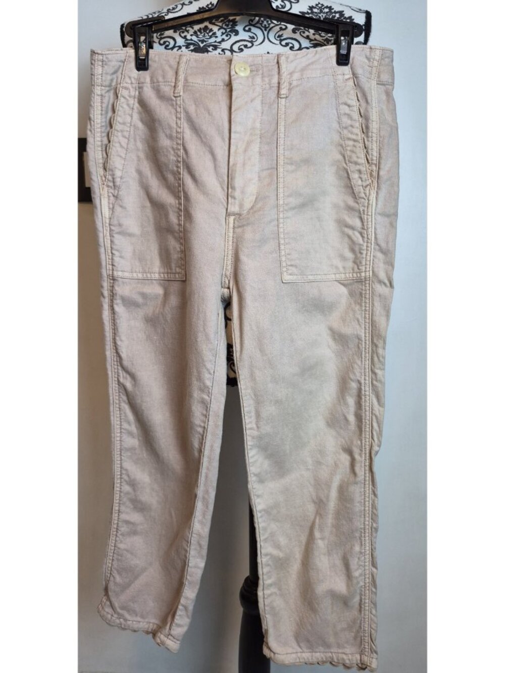 The Great. Womens Size 25 Pale Pink Blush Straight Leg Pants Scalloped Trim